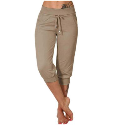 TANGNADE Women's Sweatpants Capri Pants Cropped Jogger Running Loose Lounge Pants Drawstring Waist with Pockets Womens Casual Khaki M