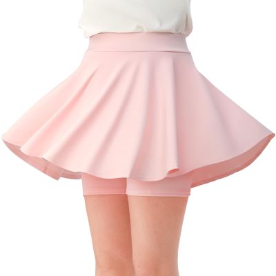 Comfyouth Girls Skirts Casual Mini Flare Pleated Skirt with Shorts High Waisted Skater Skirt A Line Skorts Pink