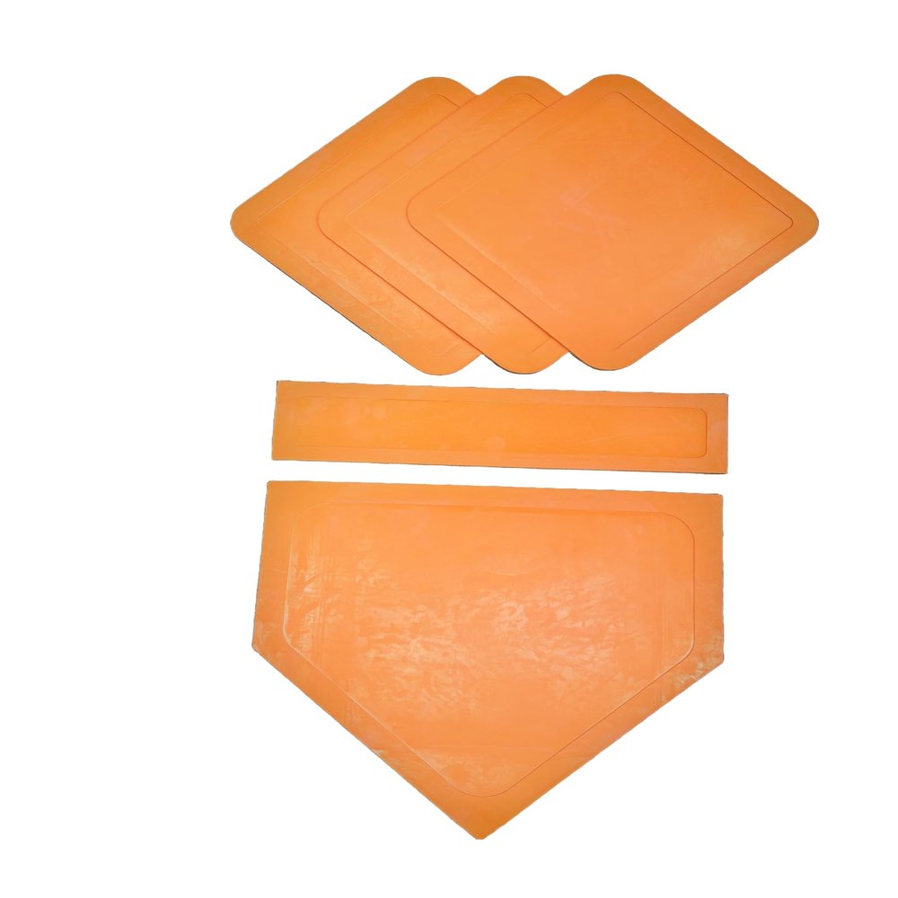 Trigon Sports Complete 5 Piece Orange Throw-Down Base Set, Includes 3 Bases, Home Plate, and Pitching Rubber.