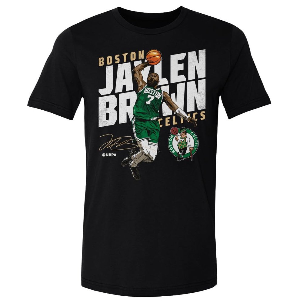 500 LEVEL Jaylen Brown Boston Celtics Shirt - Jaylen Brown Boston Celtics Slant WHT (Black, XXX-Large)