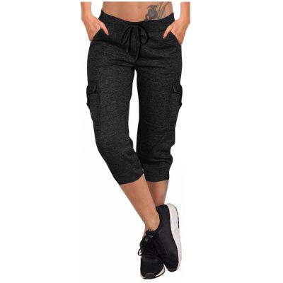 Active Capri Pants for Women Joggers Stretch Lightweight Casual Pant Capri with Drawstring Pockets Hiking Pants Running Pants Women Black 2X