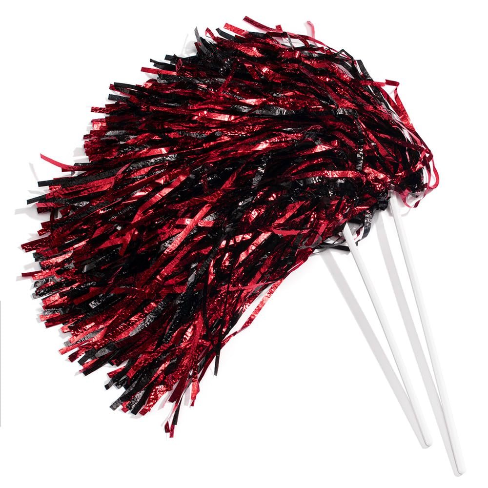 Anderson's Metallic Red and Black Foil Textured School Spirit Shakers, Cheerleader Pom Poms, Football Basketball Homecoming, Squad, Team, Party, Dance, Club, Performance, Fan Celebration Pack of 10