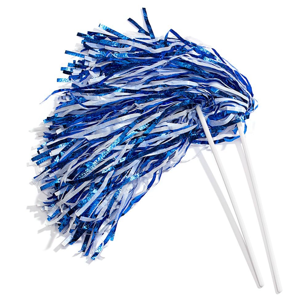 Anderson's Metallic Blue and White Foil Textured School Spirit Shakers, Cheerleader Pom Poms, Football Basketball Homecoming, Squad, Team, Party, Dance, Club, Performance, Fan Celebration Pack of 10