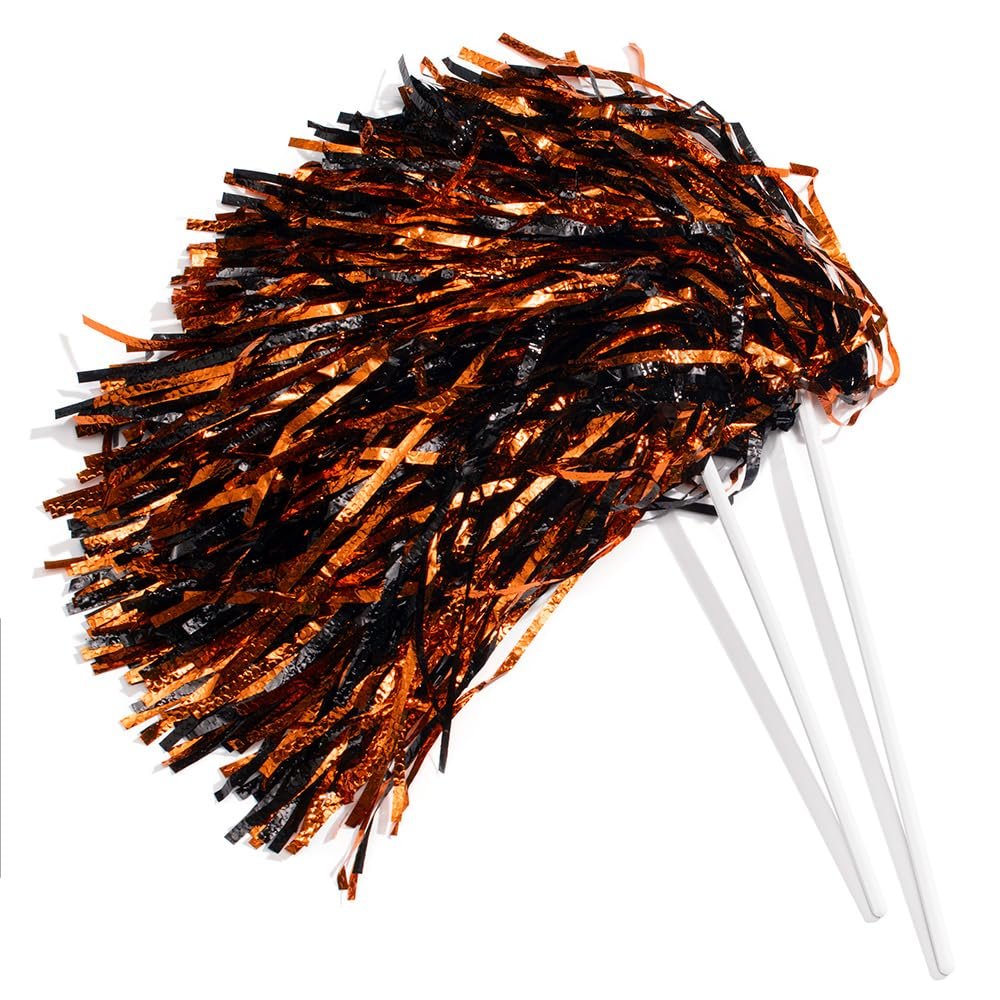 Anderson's Metallic Orange and Black Foil Textured School Spirit Shakers, Cheerleader Pom Poms, Football, Basketball, Homecoming Squad, Team, Party, Dance, Club, Performance, Celebration Pack of 10