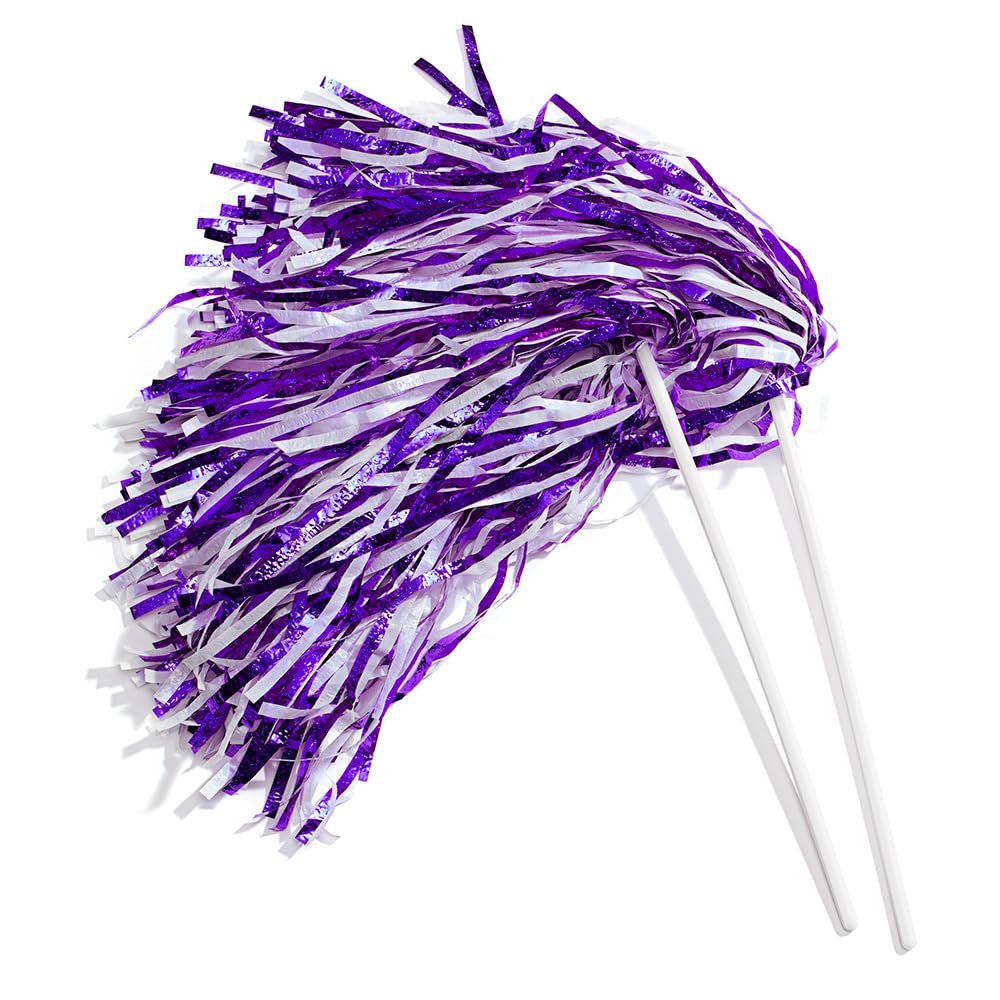 Anderson's Metallic Purple and White Foil Textured School Spirit Shakers, Cheerleader Pom Poms, Football, Basketball, Homecoming Squad, Team, Party, Dance, Club, Performance, Celebration Pack of 10