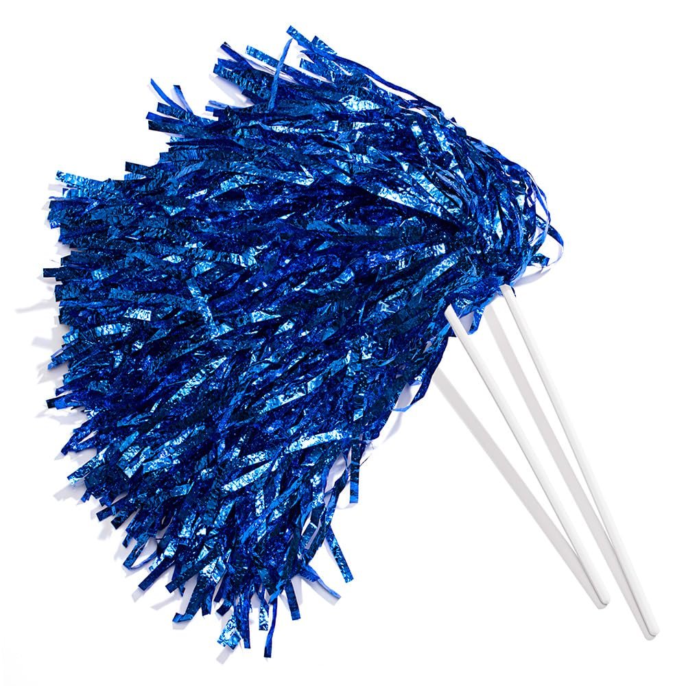 Anderson's Metallic Royal Blue Foil Textured School Spirit Shakers, Cheerleader Pom Poms, Football, Basketball, Homecoming, Squad, Team, Party, Dance, Club, Performance, Fan Celebration Pack of 10