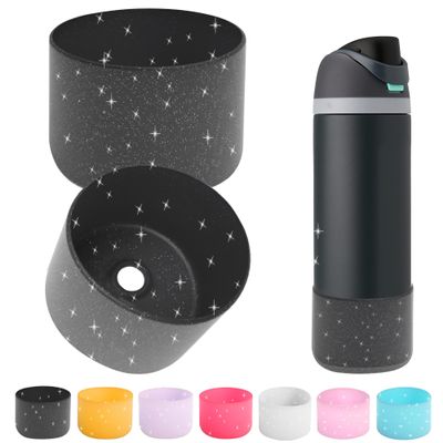 2PCS Silicone Water Bottle Boot for Owala 14/16oz 24oz 32oz 40oz,Anti-Slip Protective Sleeve Bottom Bumper Protector for FreeSip, Twist, and Flip Water Bottles (Glitter Black, 24oz)