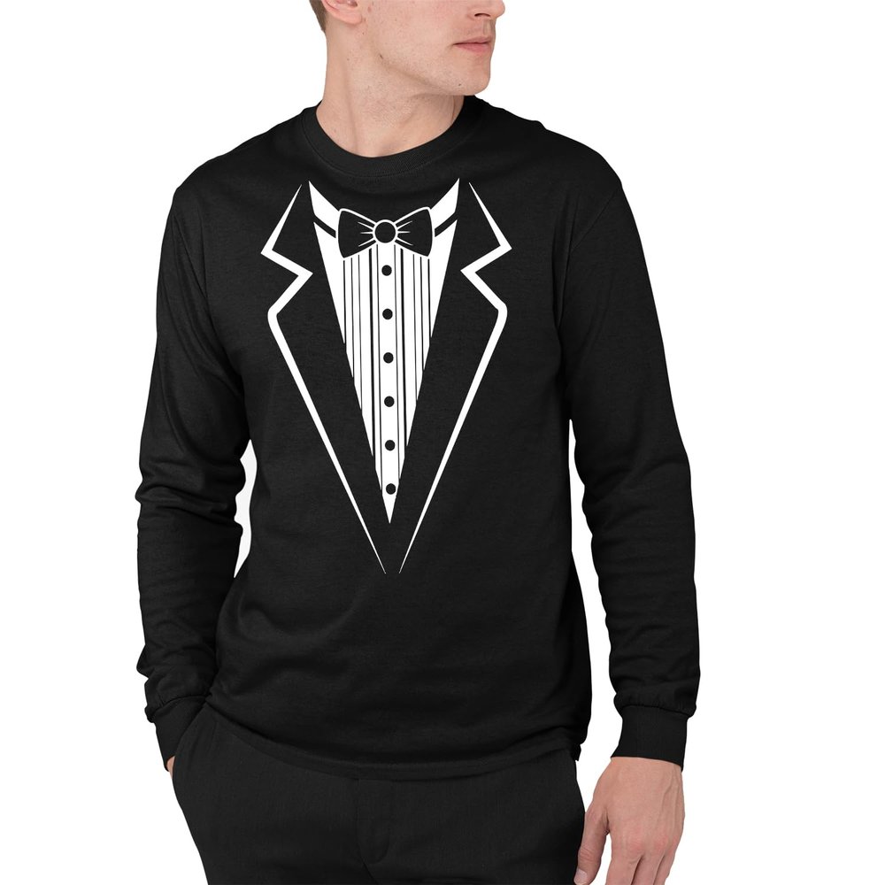 Veracco Tuxedo Long Sleeve Shirts for Men Women  Funny Tuxedos Mens Graphic Tees Black Suit Funny Cotton Unisex Costume