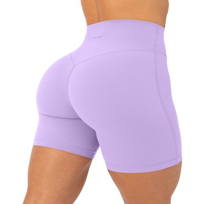 PAVOI ACTIVE Buttery Soft Yoga Workout Shorts for Women - High Waisted Butt Sculpting 6" Gym Biker Shorts - FlexFlow - Small, Lilac