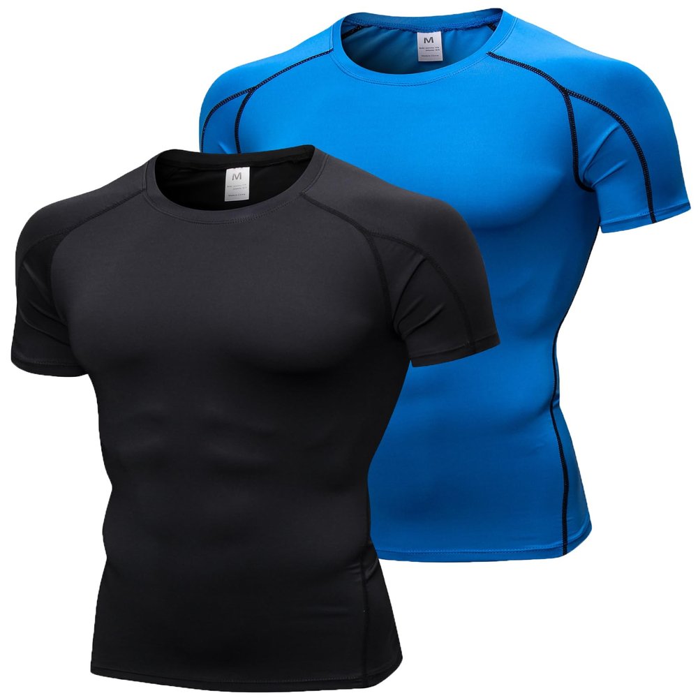 2 Pack Men's Compression Shirt Short Sleeve Athletic Sports Tops Workout T Shirt Running Base Layer Basketball Shirts