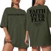 GERLEN Faith Over Fear Tee Shirt Women Christian Religious Sayings Tshirts Short Sleeve Tee Tops Green view 1