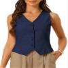 Allegra K Vest Waistcoat for Women's Fashion Sleeveless Button Down V Neck Crop Top Summer Vest X-Small Deep Blue view 1