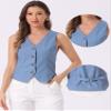 Allegra K Vest Tops for Women Summer Cotton Linen Sleeveless Button Down V Neck Fully Lined Waistcoat Cropped Vests Small Light Blue view 2