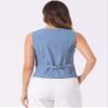 Allegra K Vest Tops for Women Summer Cotton Linen Sleeveless Button Down V Neck Fully Lined Waistcoat Cropped Vests Small Light Blue view 3