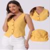 Allegra K Vest Waistcoat for Women's Fashion Sleeveless Button Down V Neck Crop Top Summer Vest Large Yellow view 2