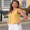 Allegra K Vest Waistcoat for Women's Fashion Sleeveless Button Down V Neck Crop Top Summer Vest Large Yellow view 4