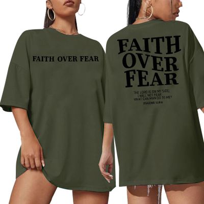 GERLEN Faith Over Fear Tee Shirt Women Christian Religious Sayings Tshirts Short Sleeve Tee Tops Green