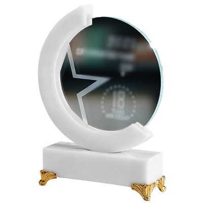 UUNVTOSU Award Trophies Trophy Cups for Party Creative Round Marble Texture Trophies, Transparent K9 Crystal Desktop Ornament, Non-Slip Trophy with Gold Foot Support, for The Winner Trophy(White Troph
