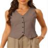 Allegra K Vest Waistcoat for Women's Fashion Sleeveless Button Down V Neck Crop Top Summer Vest X-Large Coffee view 1