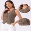 Allegra K Vest Waistcoat for Women's Fashion Sleeveless Button Down V Neck Crop Top Summer Vest X-Large Coffee view 2