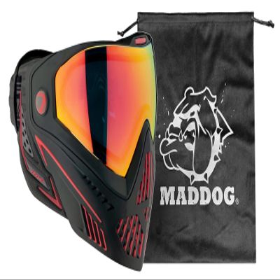 Maddog Dye i5 Thermal Dual-Pane Anti-Fog Lens Paintball Airsoft Mask Goggle System Combo with Microfiber Storage Bag | High Performance Safety Certified Protection - Fire 2.0 - Black/Red