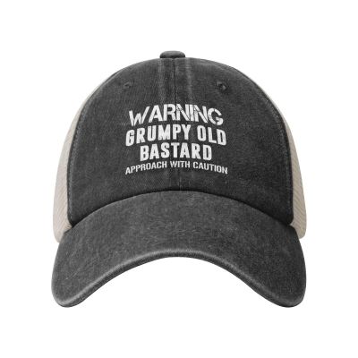 Warning Grumpys Old Bastards Approachs with Caution Funny Gifts Cowboy Hat Men Mesh Baseball Cap Women Sun Hat Black
