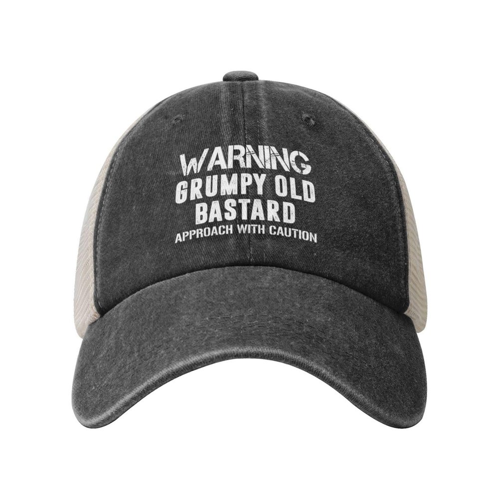 Warning Grumpys Old Bastards Approachs with Caution Funny Gifts Cowboy Hat Men Mesh Baseball Cap Women Sun Hat Black