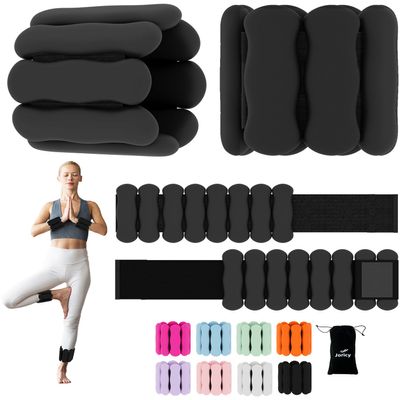 JORICY Adjustable Ankle Weights for Women Men,Weighted Pilates Wrist Weights Set of 2(1Lb Each) Silicone Arm & Leg Weights for Strength Training Walking Swimming Home Gym Physical Therapy Black