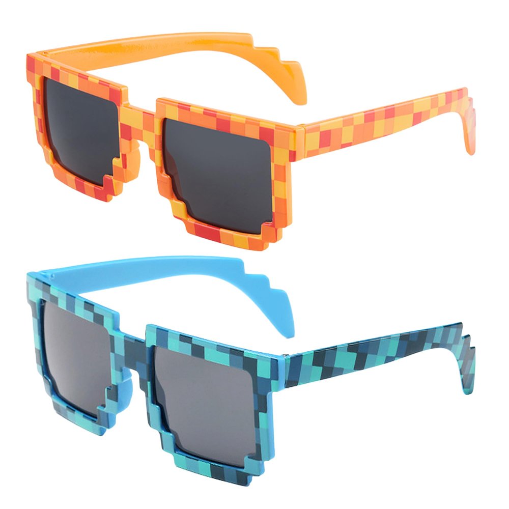 kilofly 2pc 8-Bit Pixel UV Protect Gamer Sunglasses Adult Kids Party Favors
