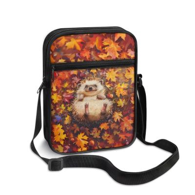 TODIYADDU Cute Hedgehog Shoulder Bag for Women Crossbody Sling Bag Red Maple Leaves Messenger Bag Small Cell Phone Purse Holder Wallet Portable Handbags for Notebook Keys Cards Nice Chest Bag