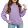 Haloumoning Girls Long Sleeve Shirts Kids Fashion Crew Neck Tunic Tops Blouse 5-14 Years Purple view 1
