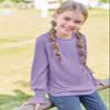 Haloumoning Girls Long Sleeve Shirts Kids Fashion Crew Neck Tunic Tops Blouse 5-14 Years Purple view 3