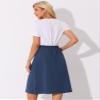 Allegra K Midi Skirts for Women Casual High Elastic Waist Button Pleated a Line Skirts Dress with Pockets Small Navy Blue view 3