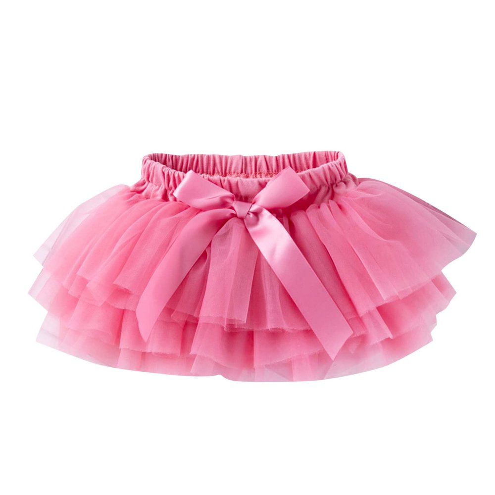 Infant Newborn Baby Girls Soft Tutu Skirt Shorts Solid Bowknot Patchwork Party Carnival (Watermelon Red, 6-12 Months)