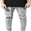 Maiyifu-GJ Men's Fashion Skinny Ripped Distressed Biker Jeans Slim Fit Stretch Hip Hop Denim Pants Tapered Leg Jeans Trousers (Light Blue,X-Large) view 2