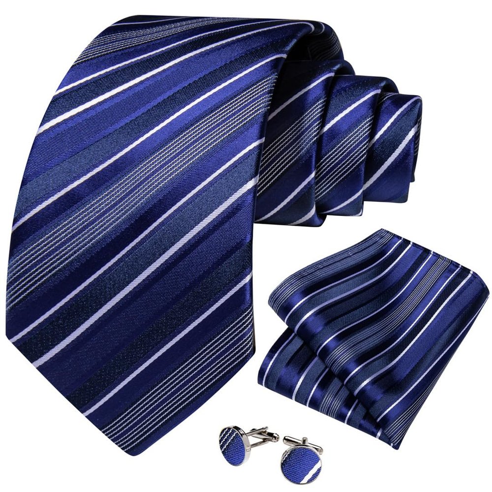 Wvapzxx Business Formal Striped Ties For Men Wedding Party Accessories Necktie Set Pocket Square Cufflinks Gift
