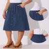 Allegra K Midi Skirts for Women Casual High Elastic Waist Button Pleated a Line Skirts Dress with Pockets Medium Navy Blue view 2