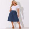 Allegra K Midi Skirts for Women Casual High Elastic Waist Button Pleated a Line Skirts Dress with Pockets Medium Navy Blue view 4