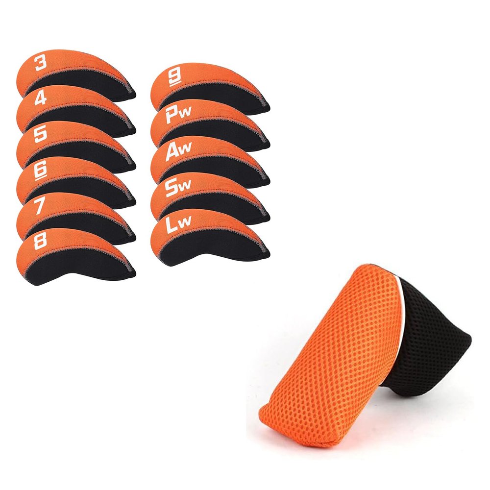 Craftsman Golf Orange Headcover 11pcs/Set Neoprene Iron Headcover+ Red Blade Putter Head Cover