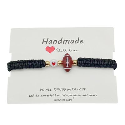 DATOA Handmade Volleyball Tennis Football Bracelet Sport Fans Gifts for Men Women Adjustable Knot Basketball Rugby Soccer Baseball Bracelets Christmas Gift - Rugby