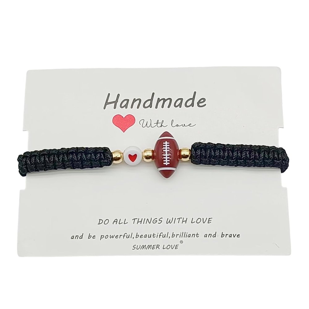 DATOA Handmade Volleyball Tennis Football Bracelet Sport Fans Gifts for Men Women Adjustable Knot Basketball Rugby Soccer Baseball Bracelets Christmas Gift - Rugby