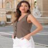 Allegra K Vest Waistcoat for Women's Fashion Sleeveless Button Down V Neck Crop Top Summer Vest Large Coffee view 4