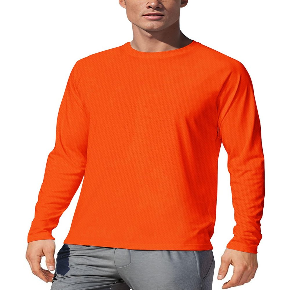 Men's UPF 50+ Long Sleeve Tee Shirts UV Sun Protection Quick Dry Tee Shirt Swim Athletic Running Workout (US, Alpha, XX-Large, Regular, Regular, Safety Orange)