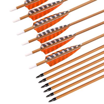 Elong 12pk 30" Archery Carbon Arrows Wood Camo Spine 700 Recurve Bows Turkey Feather Arrow