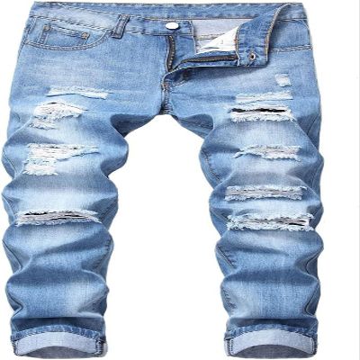Maiyifu-GJ Mens Stretch Slim Fit Jeans Ripped Distressed Straight Leg Denim Pants Destroyed Stretch Motorcycle Jeans Trousers (Light Blue,38)
