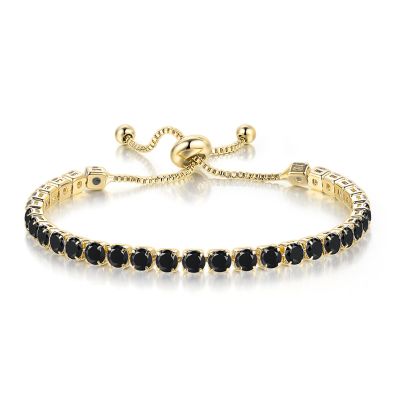 Rhinestone Tennis Chain Bracelets Gold Silver Plated Colorful Sparkly Crystal Cubic Zirconia Seed Geometric Adjustable Bracelets for Women Wedding Bridal Birthday Prom Party Trendy Jewelry Gifts (Black)