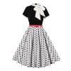IDOPIP Women Elegant Tie Neck Polka Dot Vintage Dress 1950s Retro Cocktail Prom Swing Dress Formal Tea Party Pinup Dress Rockabilly Outfit Casual Wedding Guest Midi Dress with Belt White-Polka Dot XL view 1