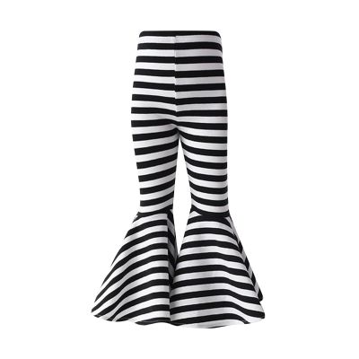Toddler Baby Girls Ruffle Leggings Bell Bottom Flare Pants Cotton Long High Waist Striped Stretch (Black, 6-12 Months)
