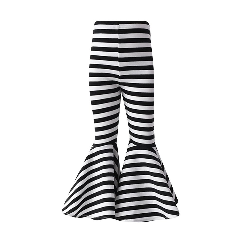 Toddler Baby Girls Ruffle Leggings Bell Bottom Flare Pants Cotton Long High Waist Striped Stretch (Black, 6-12 Months)