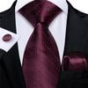 Wvapzxx Wine Red Plaid Silk Men's Tie Set Handkerchief Cufflinks Business Wedding Neck Tie Accessories view 2
